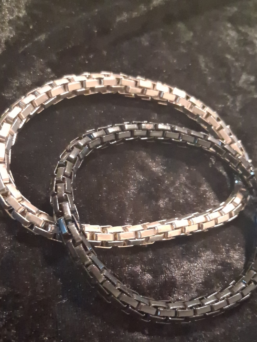 Chunky Vintage Box Link Bracelet Set in Silver and Black Expandable